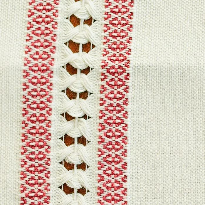 Handwoven Table Runner - Natural Cotton and Pink