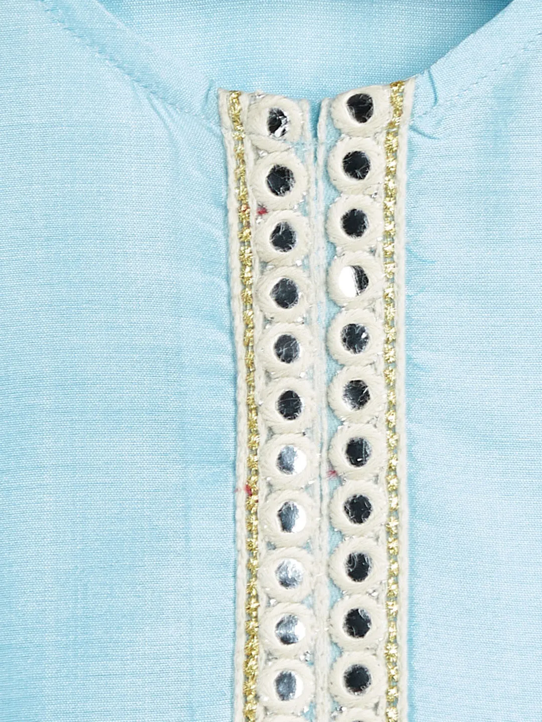 Jashvi SISHU Girls' Aqua Blue Viscose Kurta And Straight Pant Set