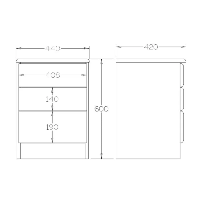 Northville  Bedside 3 Drawer